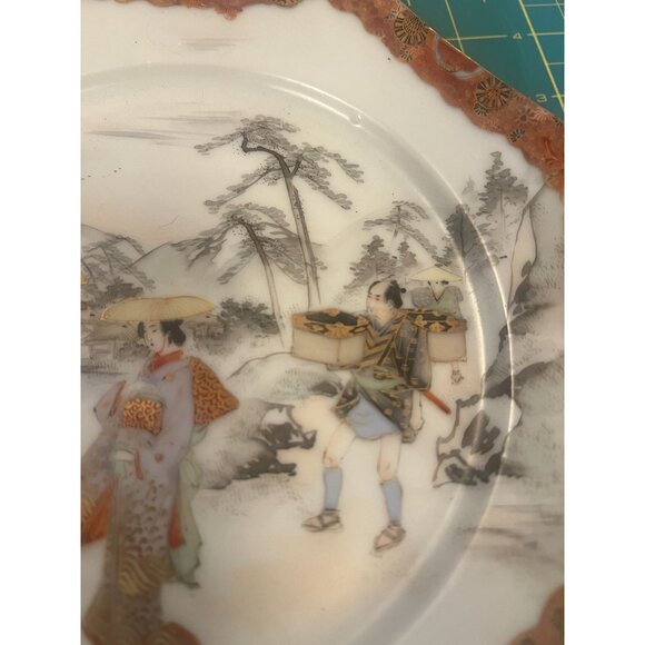 Antique Japanese Satsuma Porcelain Decorative Plate With Scenic Landscape hex - Picture 6 of 6